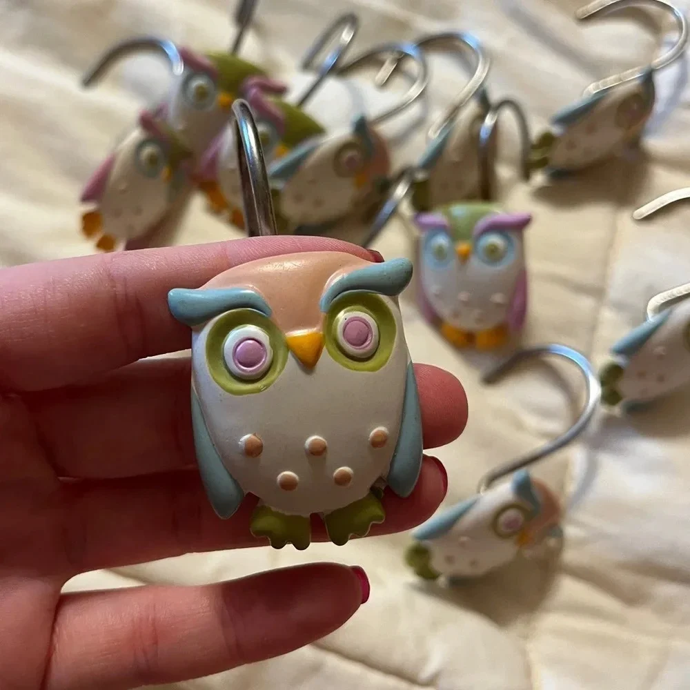 Unique Blue & Purple Owl Shower Curtain Hooks